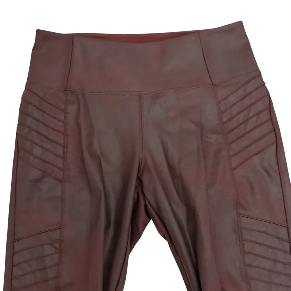 Athleta Delancey Gleam Burgundy Moto Tight Leggings S